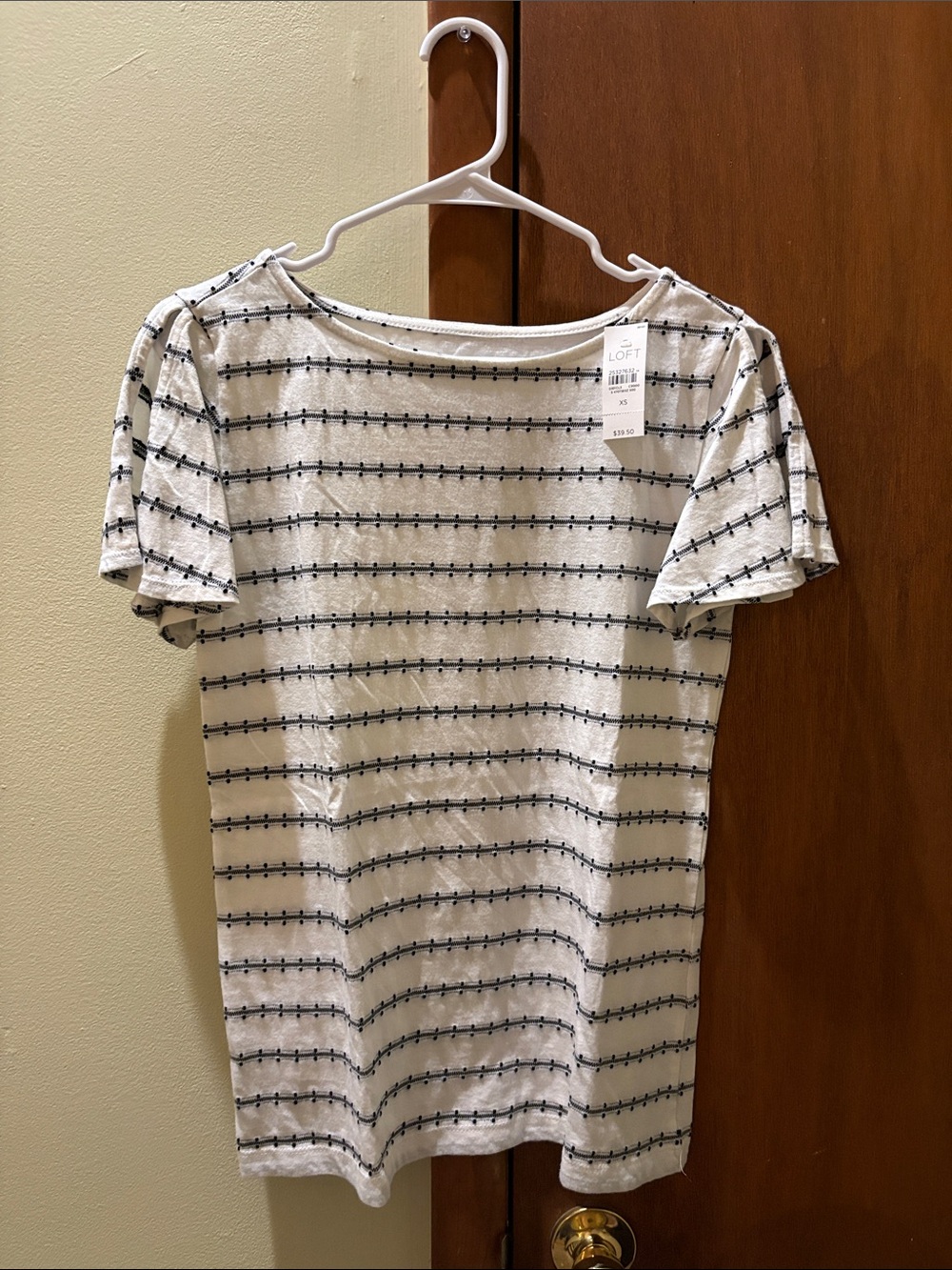 LOFT Black and White Striped Short Sleeve Tee
